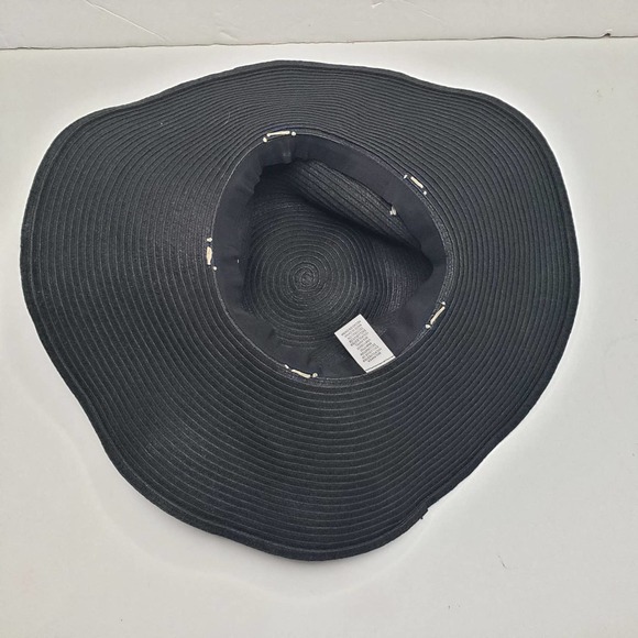 Black Floppy Hat Woven Raffia Flower Band OS #1 - Picture 4 of 7